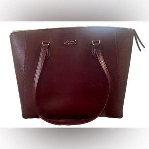 Kate Spade Leather Laptop Tote Bag Burgundy Deep Berry